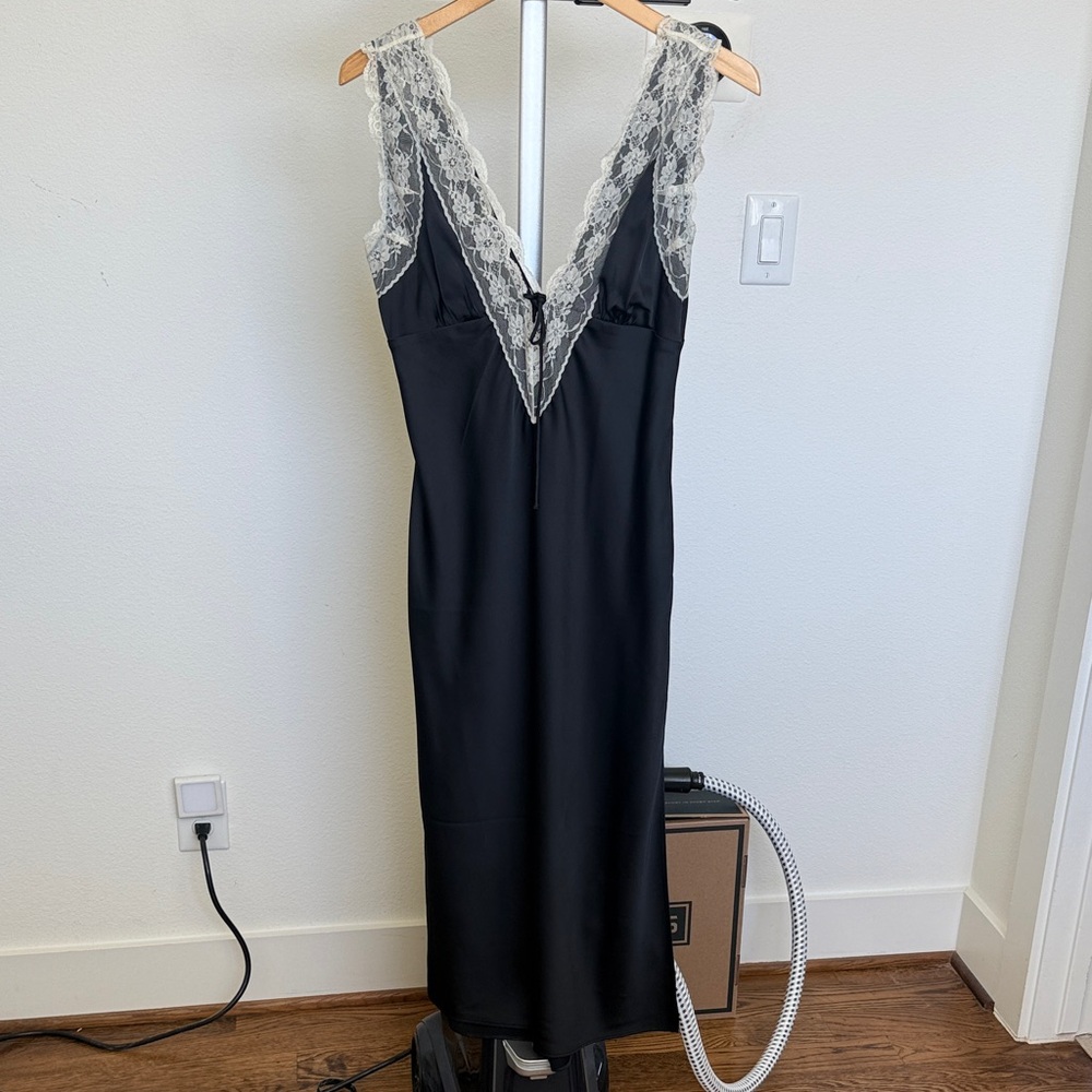 Abercrombie & Fitch Black Satin with Lace Detail Dress
